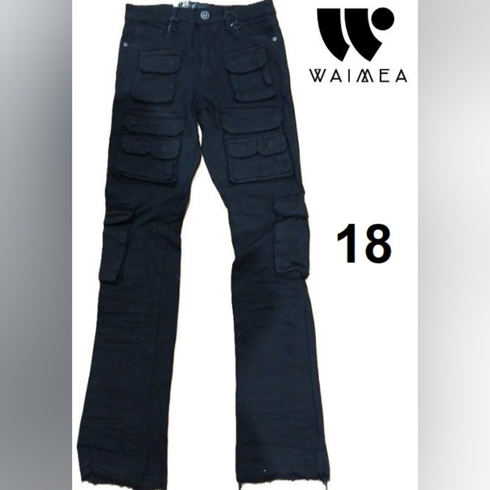 Waimea Stacked Fit Jeans Cargo Pants, Youth Size 18 - 26x30, Jet Black
